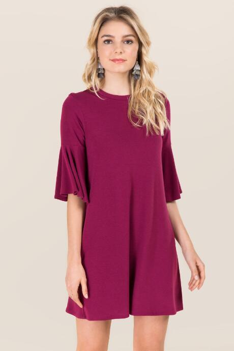 Alya Clair Lantern Sleeve Knit Dress - Burgundy