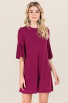 Alya Clair Lantern Sleeve Knit Dress - Burgundy