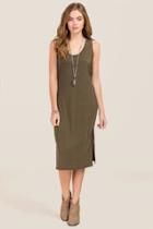 Alya Macey Midi Slit Knit Dress - Dark Olive