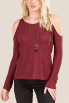 Francesca's Amara Cold Shoulder Sweater - Wine