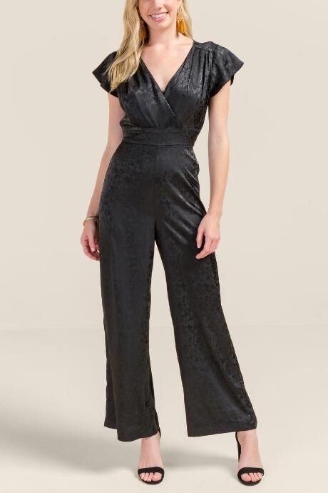 Francesca's Sadie Print Satin Jumpsuit - Black