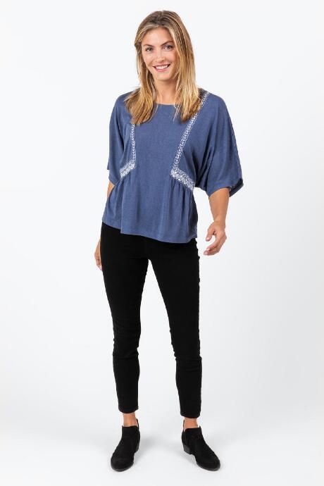 Francesca's Valencia Emboridered Drop Waist Top - Indigo