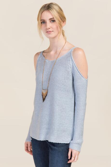 Francesca's Yadra Cold Shoulder Sweater - Oxford Blue