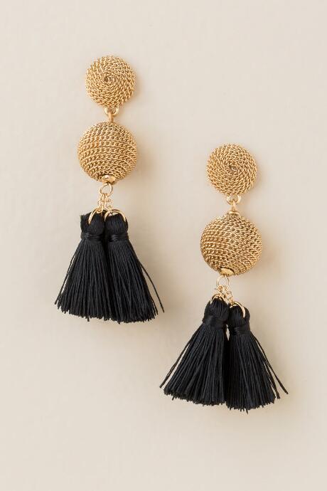Francesca's Allison Bauble Tassel Earring In Black - Black