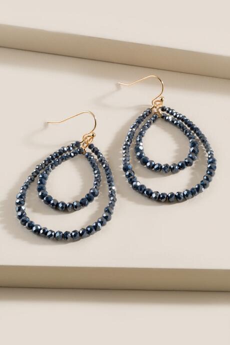 Francesca's Cambria Double Drop Beaded Earrings - Navy
