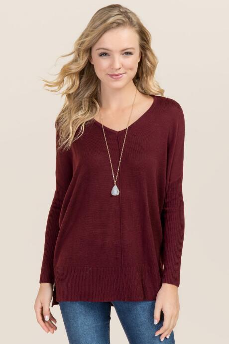 Francesca's Koko Dolman Sweater - Wine