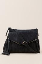 Francesca's Delaney Tassel & Zipper Distressed Crossbody - Black