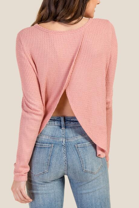 Francesca Inchess Luna Waffle Twist Back Basic Tee - Light Rose