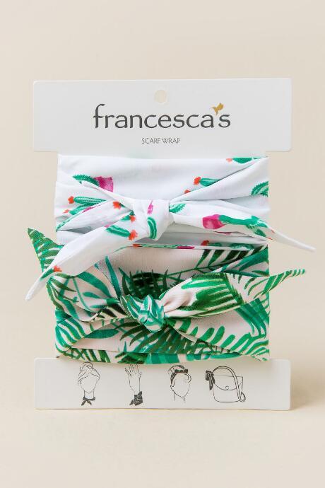 Francesca's Lola 2 Pack Cactus And Palm Print Scarves - Pink