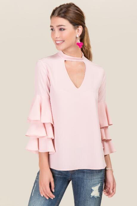 Blue Rain Ali Tiered Ruffle Sleeve Gigi Blouse - Blush