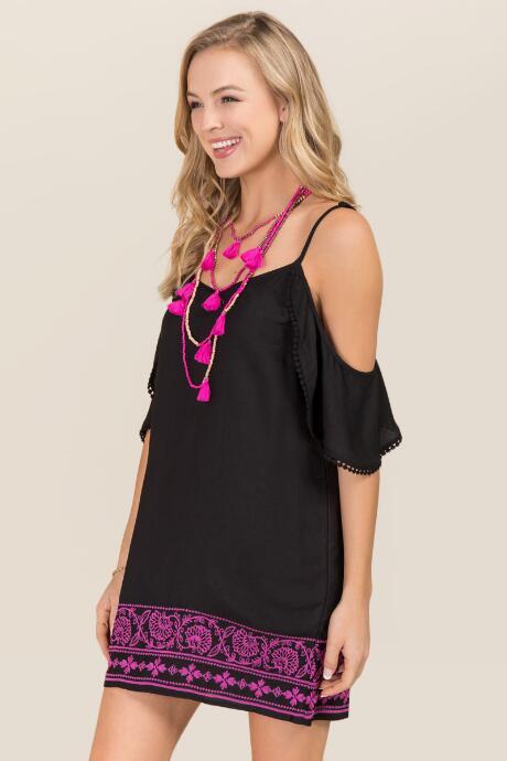 Francesca's Kelly Embroidered Cold Shoulder Shift Dress - Black