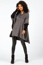 Francesca's Heather V Neck Poncho - Black