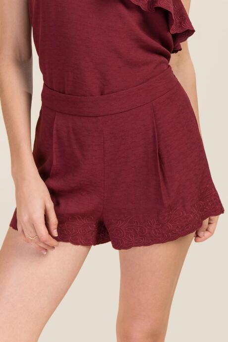 Mi Ami Aubrey Embroidered Hem Shorts - Wine