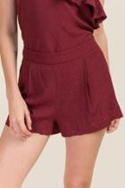 Mi Ami Aubrey Embroidered Hem Shorts - Wine