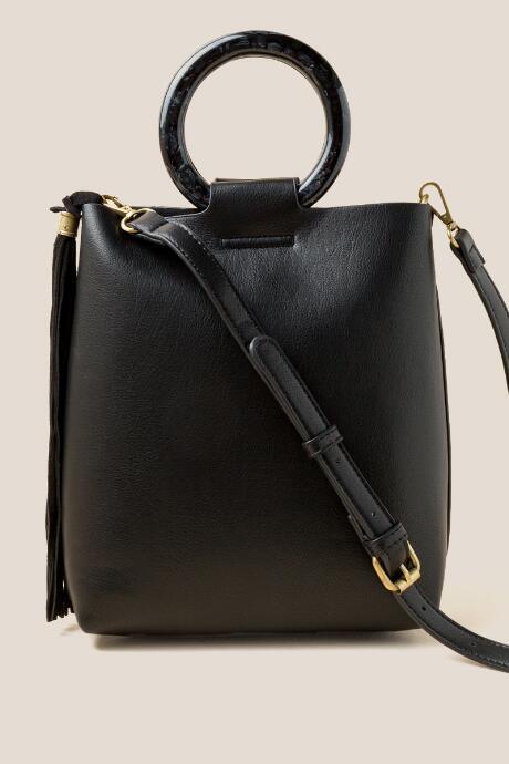 Francesca's Ali Marbled Resin Top Handle Crossbody - Black