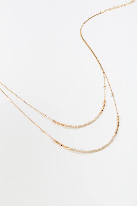 Francesca's Leighton Beaded Layered Necklace - Taupe