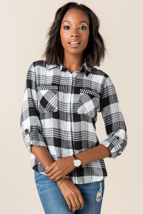 Miami Charla Plaid Button Down Top - Black/white