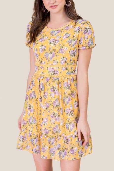 Francesca's Nina Criss Cross Trimmed Dress - Sunshine
