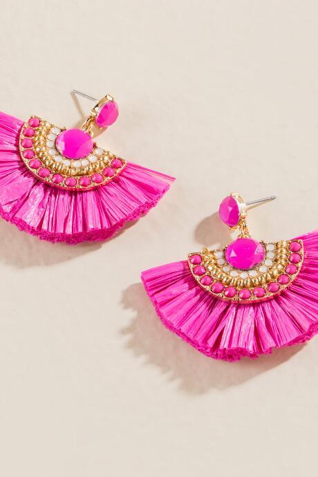 Francesca's Harleen Raffia Fan Earrings In Lavender - Fuchsia