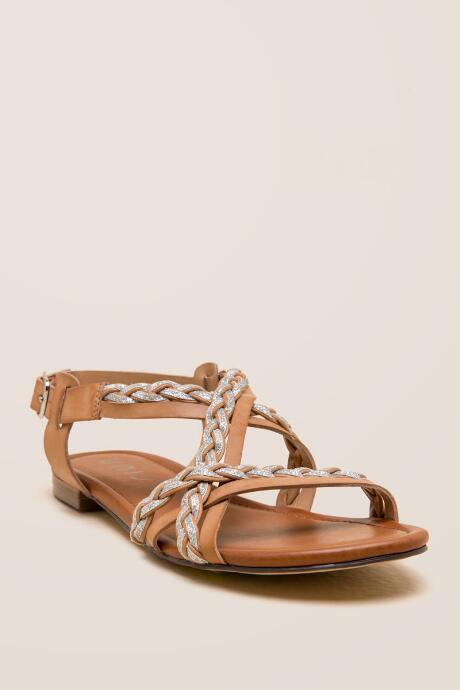 Unisa Kinda Braided Metallic Gladiator Sandal - Tan