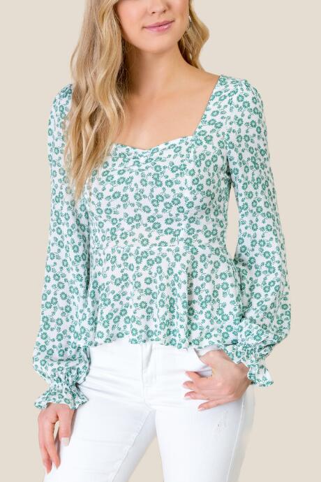 Francescas Emelia Feminine Neckline Floral Blouse - Moss