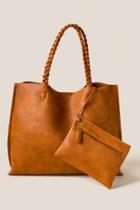 Francesca's Selena Braided Strap Tote - Cognac