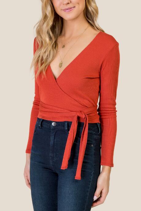 Francesca's Gabrielle Surplus Wrap Top - Cinnamon