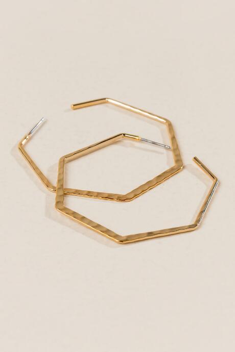 Francesca's Heather Hammered Hexagon Hoops - Gold