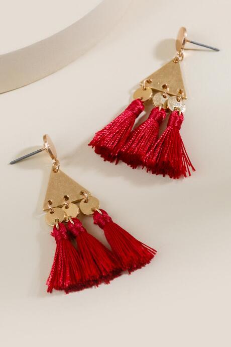 Francesca's Calla Triangle Tassel Earrings - Red