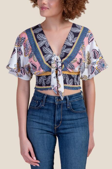 Francesca's Kelly Tie Front Top - Multi