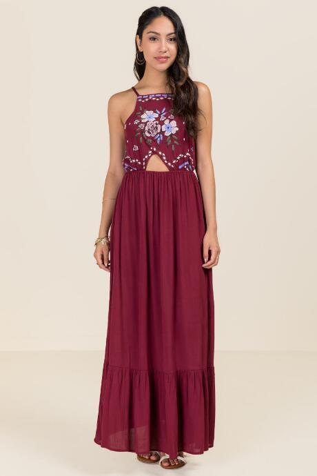 Mi Ami Diane Halter Floral Maxi - Wine