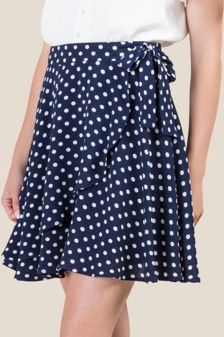 Francesca's Madelina Polka Dot Wrap Skirt - Navy