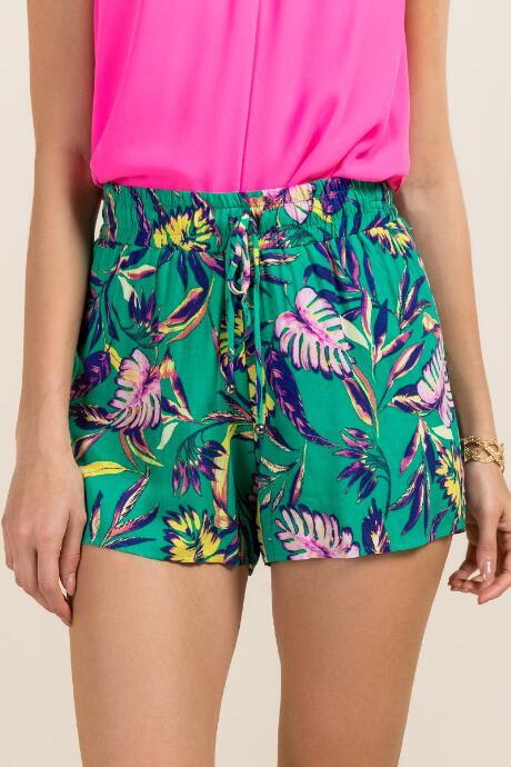 Francesca Inchess Bev Banana Floral Tie Waist Soft Shorts - Jade