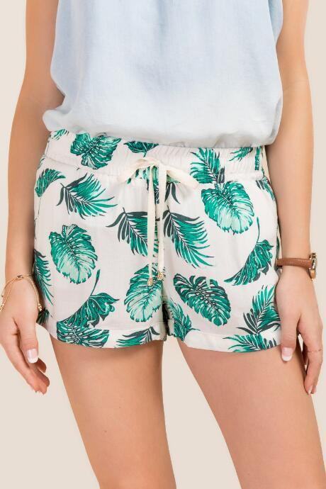 Mi Ami South Beach Leaf Printed Shorts - Dark Olive