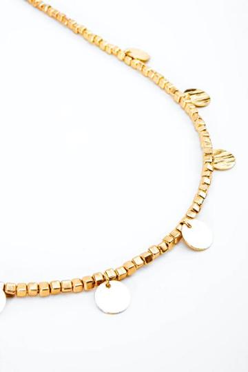 Francesca's Lana Brushed Discs Beaded Necklace - Gold