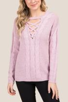 Francesca's Savannah Lattice Neck Cable Sweater - Lavender