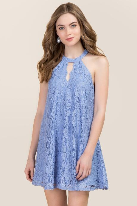 Francesca's Gigi Scalloped Shift Dress - Oxford Blue