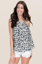 Francesca's Manola High Neck Key Hole Cheetah Tank - Ivory