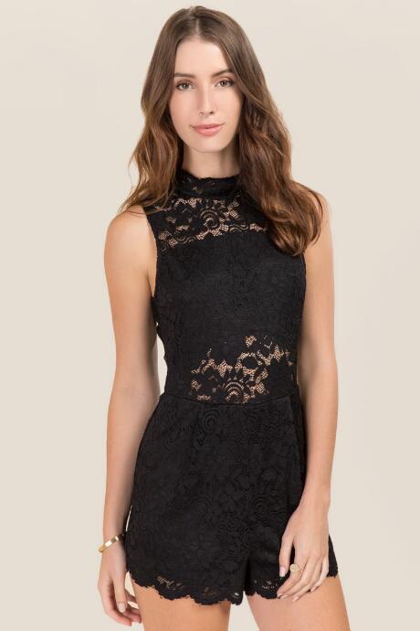 Francescas Rianna Allover Lace Romper - Black