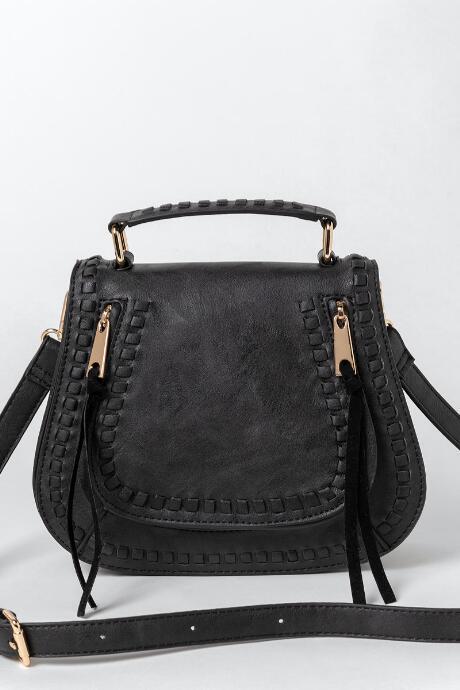 Francesca's Whipstitch Top Handle Crossbody - Black