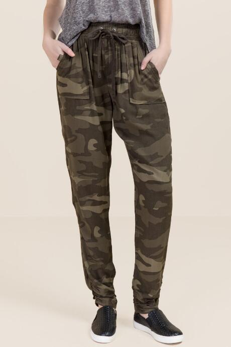 Rewash Khloe Ruched Camo Jogger - Dark Olive