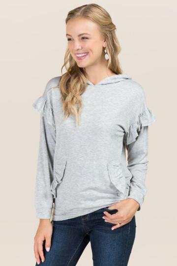 Secret Charm Llc Adeline Ruffle Hoodie & Kangaroo Pocket Sweatshirt - Heather Gray