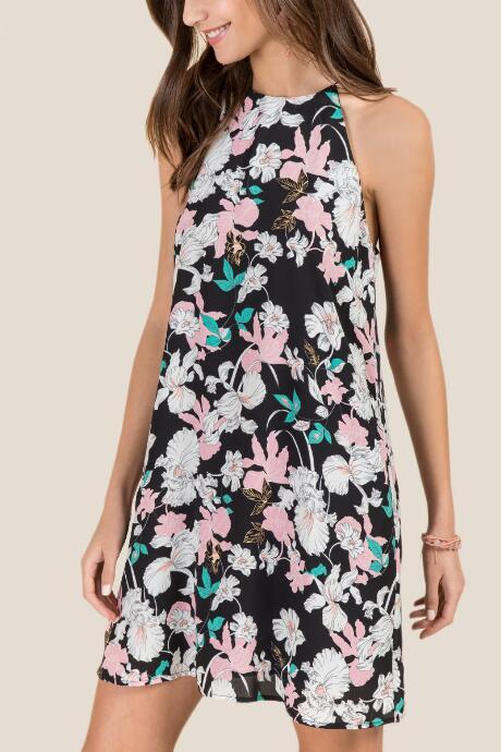 Everly Juliette Floral Foil Shift Dress - Black