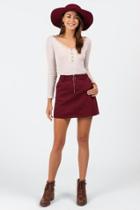 Francesca's Dayton Front Zipper Skirt - Burgundy
