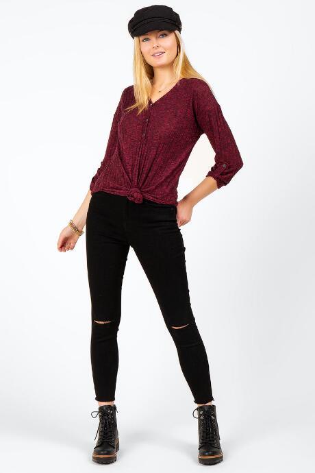 Francesca's Bernette Button Henley Top - Wine
