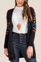 Francesca's Serafina Hand Stitched Embroidered Cardigan - Black