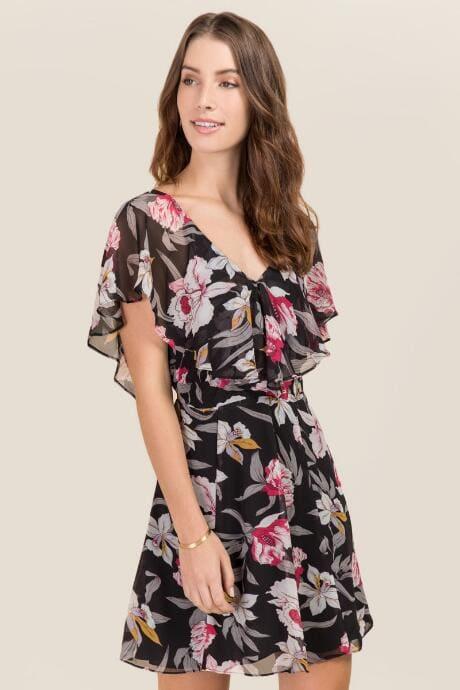Francesca's Kristin Floral Flounce Dress - Black