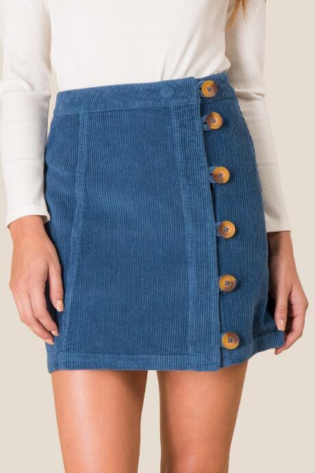 Francesca's Daniela Side Button Corduroy Skirt - Dark Teal