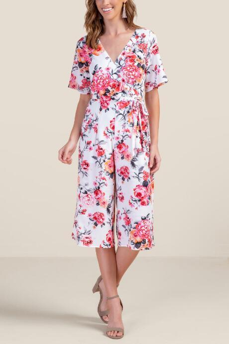 Francesca's Annette Floral Cropped Jumpsuit - Ivory