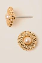 Francesca's Javelin Pearl Stud Earring - Gold